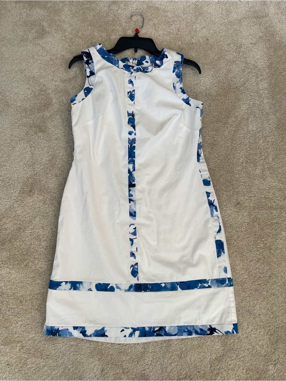 Ralph Lauren White Sleeveless Shift Dress with Blue Floral Trim